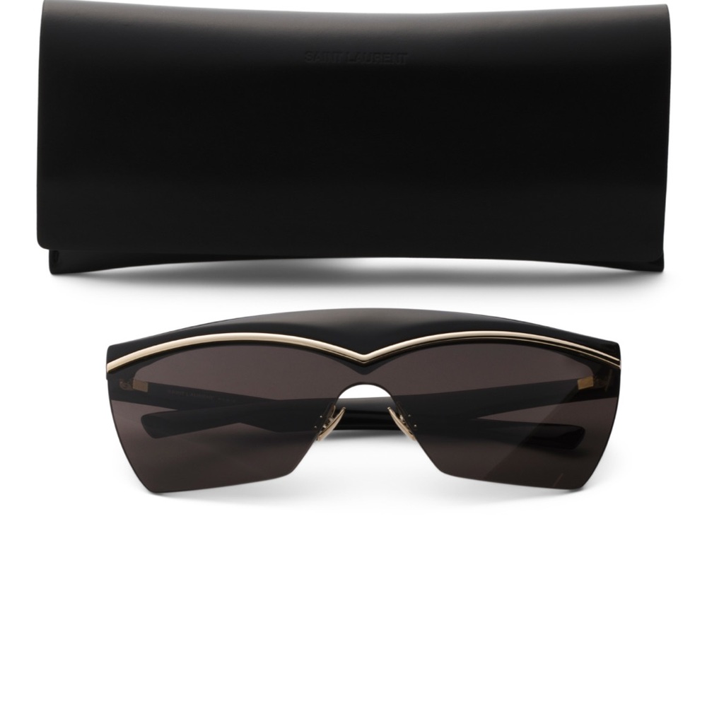 Saint Laurent Black and Silver Shield Sunglasses
